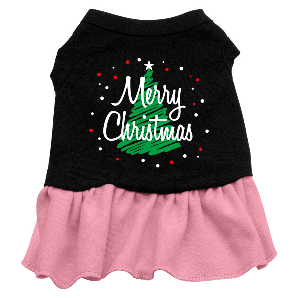 Scribble Merry Christmas Screen Print Dress Black with Pink XS